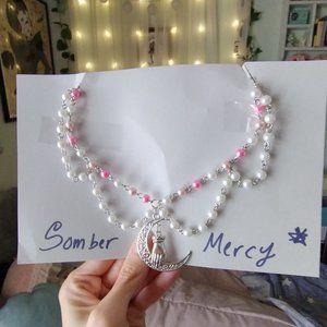 Pearl Chain Moon Hand Necklace Fairycore Whimsy Gothic